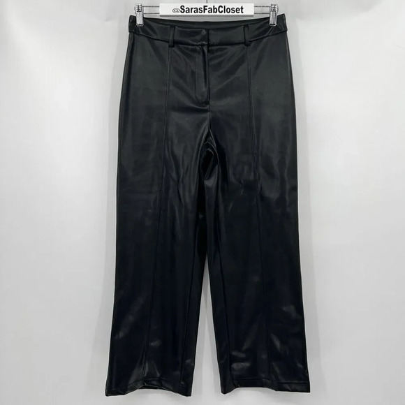 7 for All Mankind Vegan Faux Leather Wide Leg Cropped Seamed Pants‎ Size Large - Picture 1 of 10